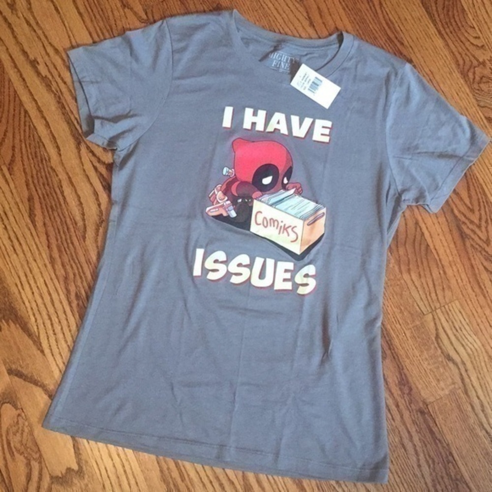 Unique Baby Deadpool Grey Women’s Fitted Cotton Graphic Tee Sz - L